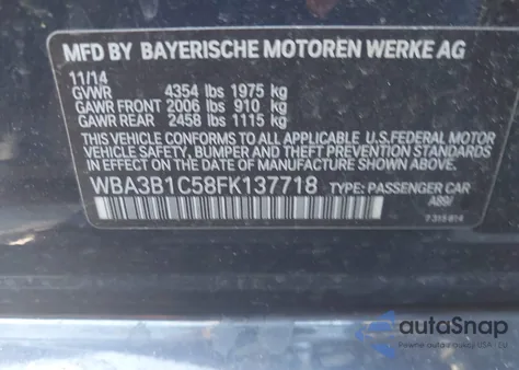 2015 BMW 320I z USA, uszkodzony, nr VIN WBA3B1C58FK137718